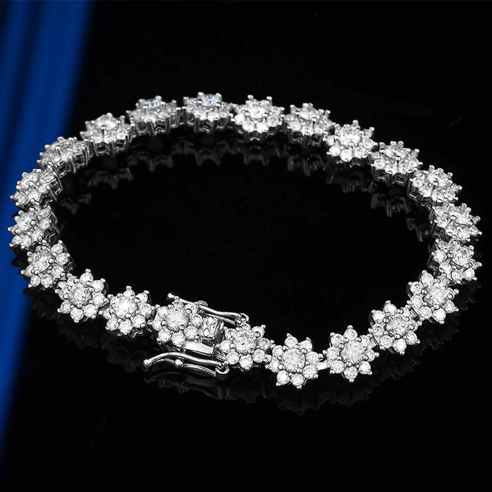 Full Moissanite Tennis Bracelet For Woman S925 Silver Certified Lab Diamond Flower Shape Bracelet Party Fine Jewelry