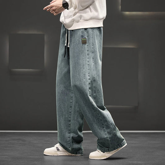 Autumn New Wide Leg Washing Jean Pants Men Trousers Neutral Solid Color Loose Casual Straight Outdoor Fashion Pants Big Size 8xl