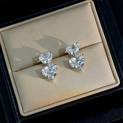 Double Heart Cut Moissanite Diamond Drop Earrings with Gra Certificates 925 Sterling Silver Stud Earring for Women Fine Jewelry