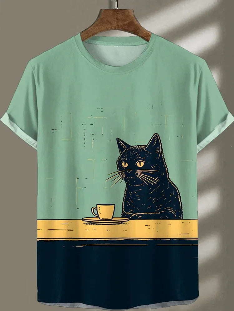 Men's Animal Funny Cat Printed T Shirt Short Sleeve Tees Tops 3D Print O-Neck Shirts Party Summer Casual Men's Clothing Apparel