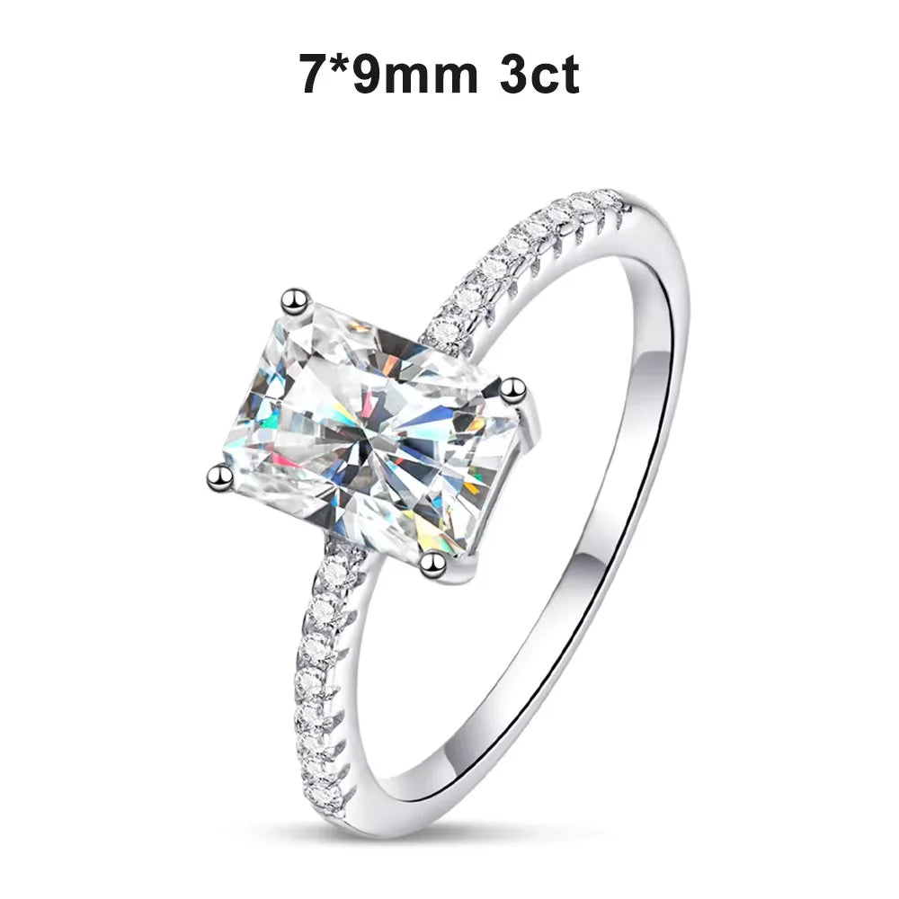 D VVS1 Radiant Moissanite Rings for Women 4 Prong Classic Trendy Fine Engagement Wedding Band GRA Certified 925 Sliver