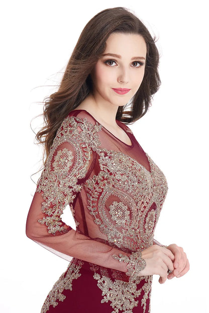 Prom Dresses Women Beading Long Sleeve Backless Elegant Lace Applique Formal Evening Party Gown For Bride Robe De Soirée