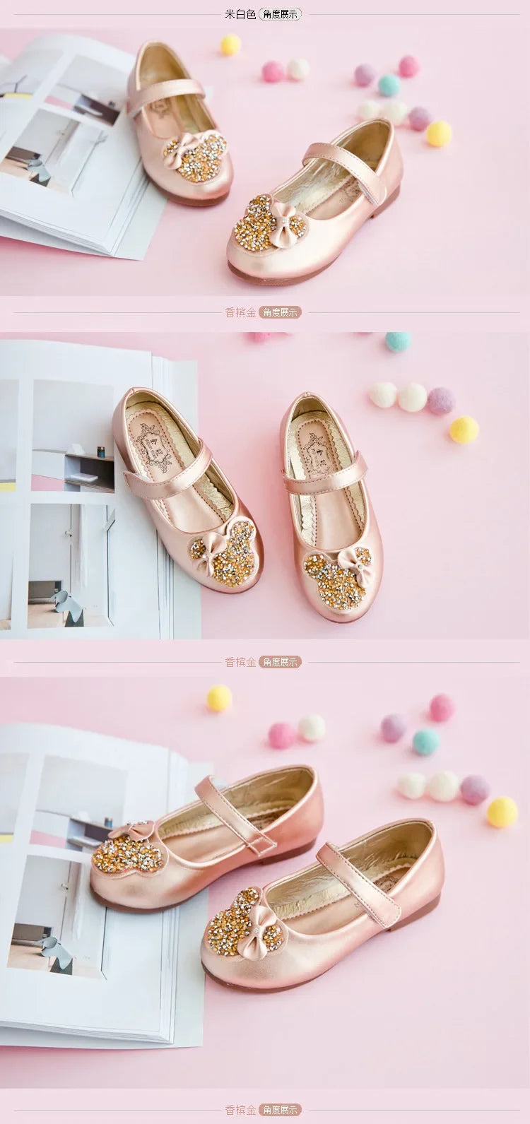 Girls Leather Shoes for Party Wedding Children Rhinestone Shoes Kids Princess Sweet Shoes 2025 Spring Autumn Brand Classic 26-38