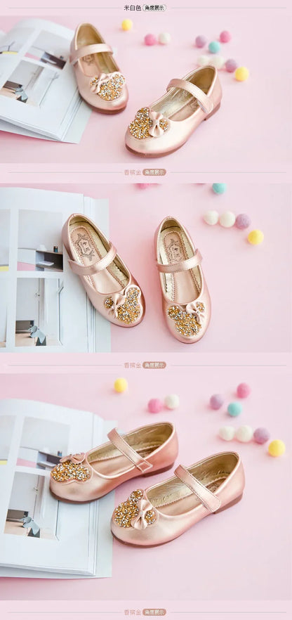 Girls Leather Shoes for Party Wedding Children Rhinestone Shoes Kids Princess Sweet Shoes 2025 Spring Autumn Brand Classic 26-38