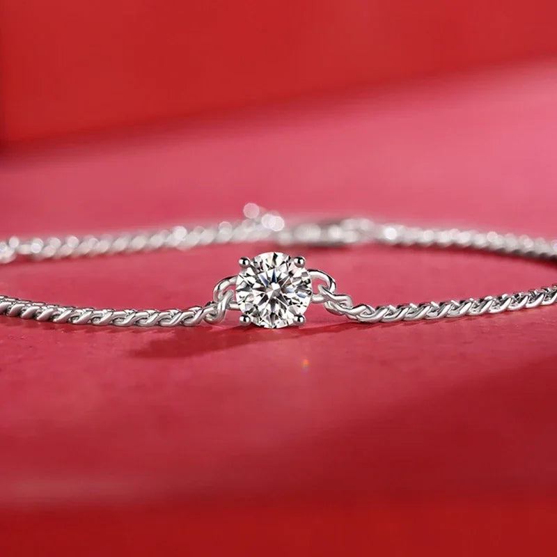 1CT Oval Cut D Color Moissanite Diamond Bracelet for Women 925 Silver Plated 18k Adjustable 16-21cm Cuban Link Bracelets