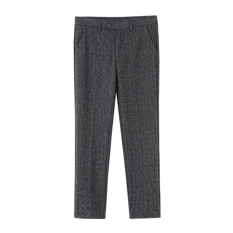 Autumn Winter High Quality Men's Wool Suit Pants Solid Striped Smart Casual Slim Fit Suit Trousers Men Cotton Woolen Dress Pants