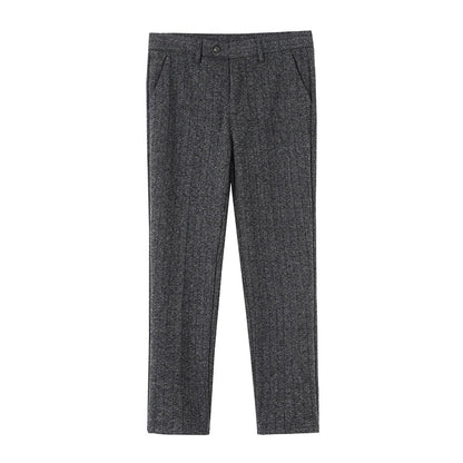 Autumn Winter High Quality Men's Wool Suit Pants Solid Striped Smart Casual Slim Fit Suit Trousers Men Cotton Woolen Dress Pants