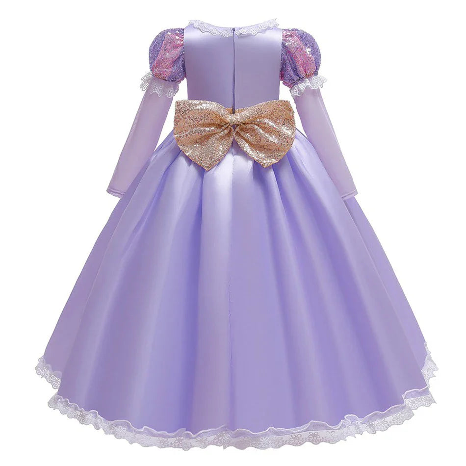 Girl Elegant Dress Kids Rapunzel Costume Children Halloween Birthday Sequin Tangled Dress Girl Carnival Lace Princess Party Gown