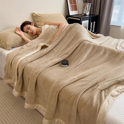 Double Layer Solid Color Milk Velvet Blanket Autumn Winter Thicken Warm Plush Blanket for Bed Sofa Single Double Thick Bed Sheet