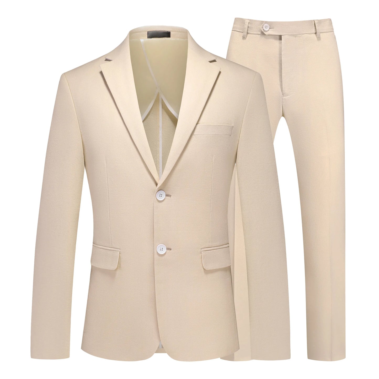 Men's Linen Half Lined 2 Piece Suit Set Lightweight Breathable Blazer & Pants for Spring Summer, Formal Business Wedding