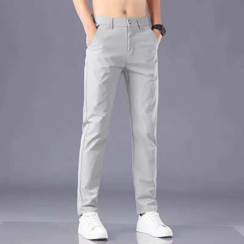 Men's Lightweight Casual Pants Summer Thin Ice Silk Straight Tube Simple Business Office Trousers Comfortable Soft Daily Wear