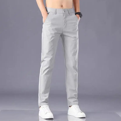 Men's Lightweight Casual Pants Summer Thin Ice Silk Straight Tube Simple Business Office Trousers Comfortable Soft Daily Wear