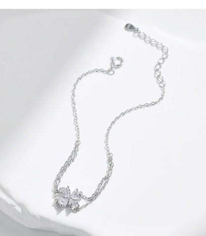 925 Sterling Silver Double Layer Flowers Hearts CZ Romantic Bracelet Luxury Adjustable Chain Link for Women Jewelry