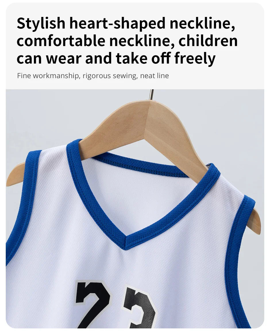 Summer CHILDREN'S Basketball Suit Boys and Girls Sports Vest Shorts Suit 23rd Handsome Boys and Students Vest Suit 2-piece.