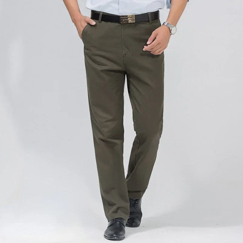 Men's 100% Cotton Summer Thin Pant Autumn Thick Classic Solid Casual Bland High Waist Trousers Business Office Cargo Pants Cheap