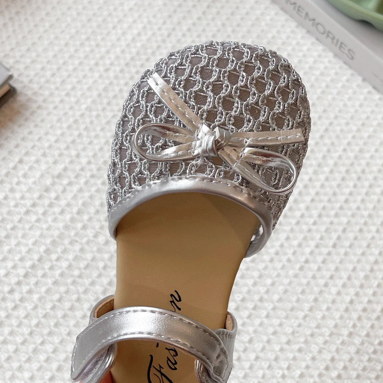 Girl's Sandals Breath-mesh Braided Adorable Summer Kids Sliders Bowtie Beige Sliver Round Toe All-match Childern Shoes 23-33