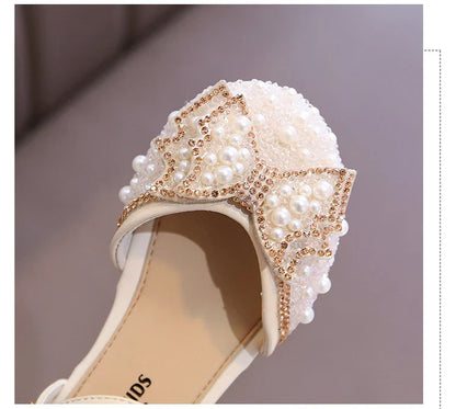 Girls Party Shoes Elegant Rhinestone Fashion Children's Leather Shoes Versatile Sweet Kids Princess Wedding Dress Flats Sandals