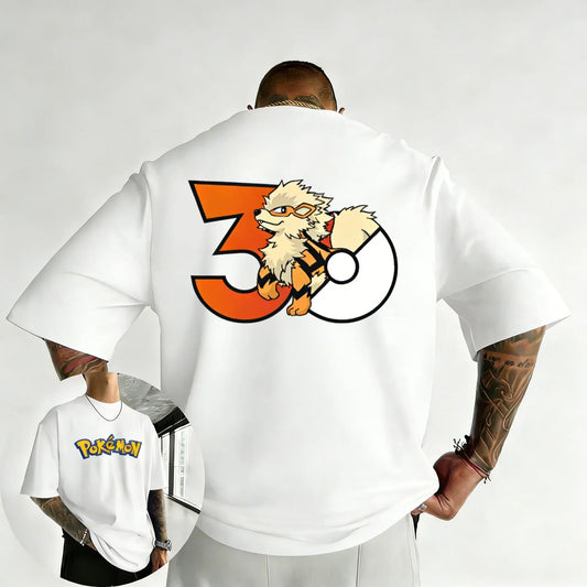 30th Anniversary Arcanine Printed T-shirt Summer Men's and Women's Loose Casual Hip Hop Trendy Short Sleeve Top