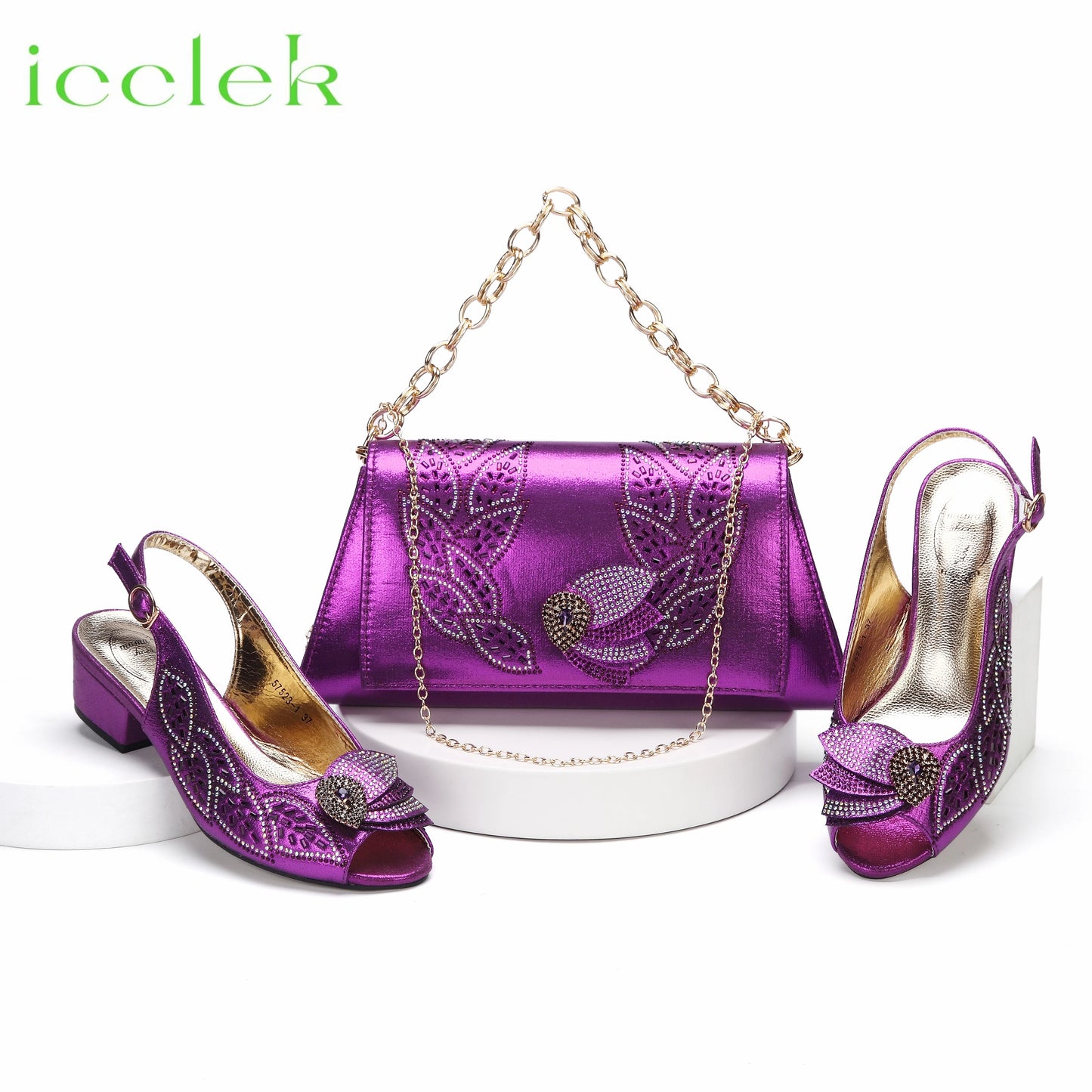 2023 Newest INS Style Brown Color Elegant Low Heels Nigeria Popular Design African Ladies Shoes And Bag Set for Wedding Party