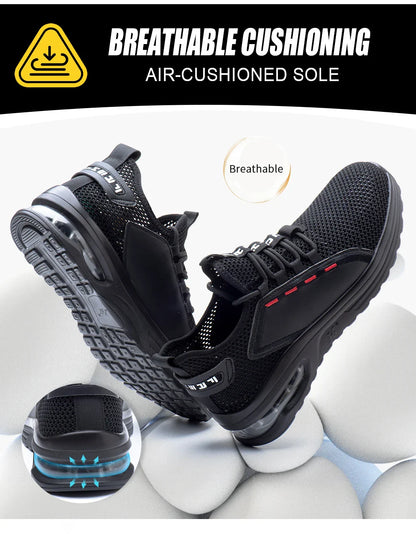 Men's Summer Mesh Safety Shoes Steel Toe Anti- Crush Breathable Lightweight Work Shoes Knitted Upper Kevlar Insertion Proof