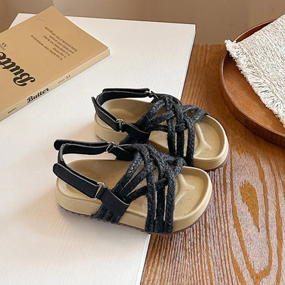 Children's Boho Braided Sandals Summer New Boys Girls Casual Shoes for Outdoor Daily Wear Open-toe Kids Platform Beach Sandals