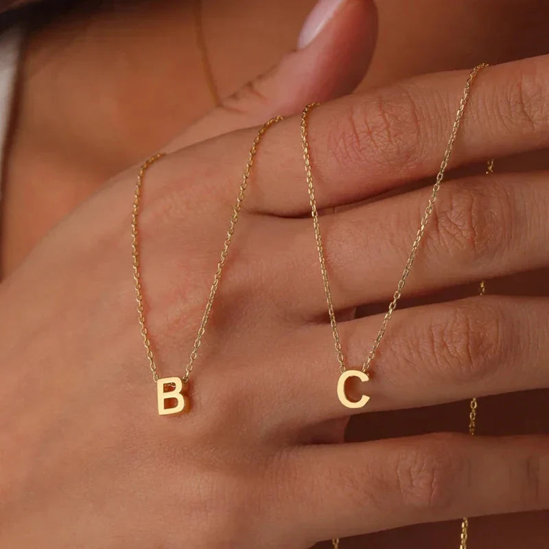 stainless steel Initial Necklace Gold  Color Cut Letters Single Name Choker Necklace For Women Pendant Jewelry Gift dropshipping
