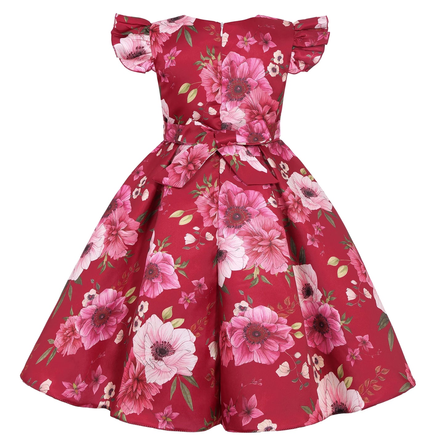 Cross-border special summer burst dress girls printed waist wedding dress flower girl short-sleeved princess puffy skirt
