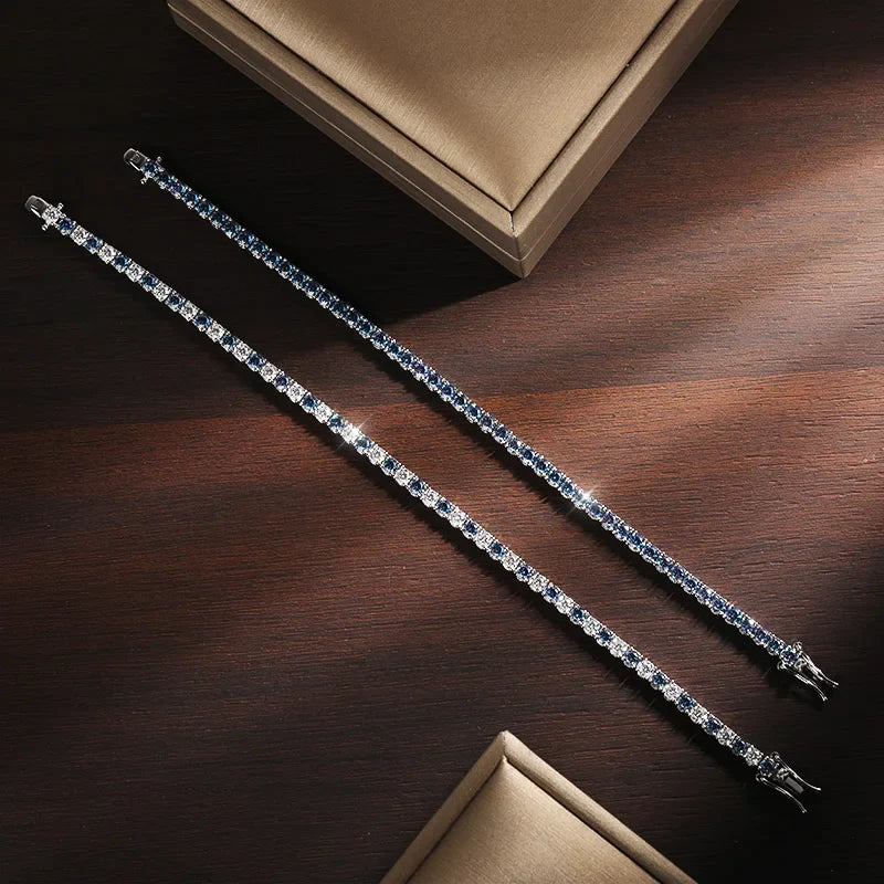 Blue Moissanite Tennis Bracelets for Women Man 3mm 4mm Lab Grow Diamond with Certificate 925 Silver Plated 18k Bracelet