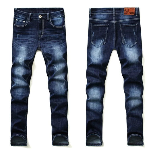 Spring and Autumn Fashion Trend Solid Color Retro Sports Straight Leg Jeans Men's Casual Comfortable Elastic High-Quality Jeans