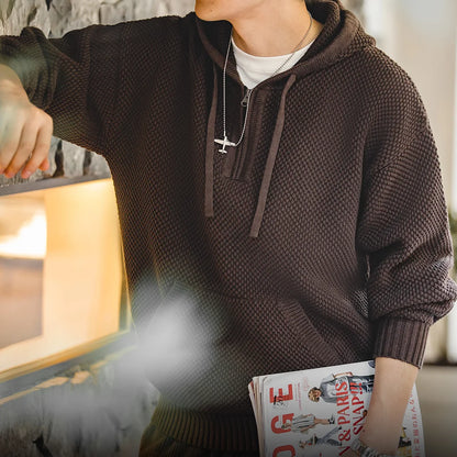 Casual Knit Sweater Half-zip Basics Hoodies for Men Autumn Winter Fashion Brand Pullovers Warm Hooded Sweatshirt Tops