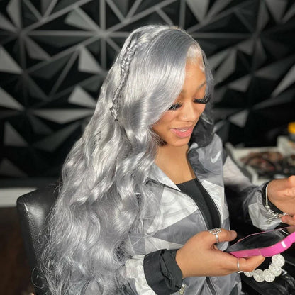 13x6 Silver Grey Colored Lace Front Wigs For Women 613 Blonde Body Wave Remy Transparent Lace Frontal Human Hair Wig Pre Plucked