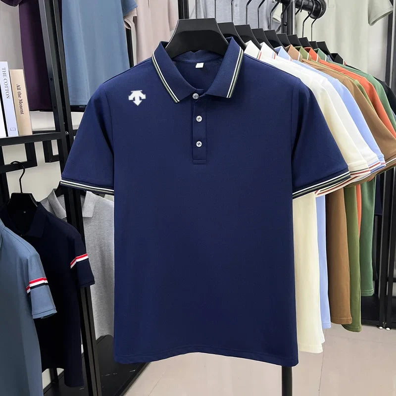 Men's High-End Luxury Brand Logo-Stamped Casual Polo Shirt Summer New Golf Breathable Business Short-Sleeve T-Shirt