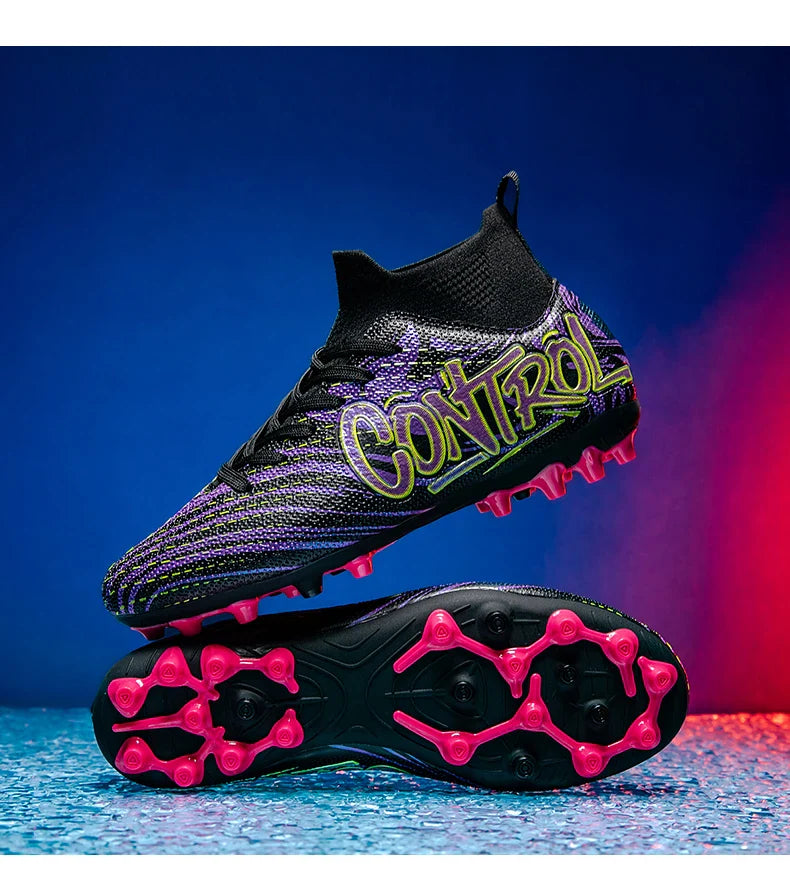 Unisex High-Top Soccer Cleats Non-Slip Football Boots Breathable Training Outdoor Grass Sneakers Men Women Professional Match