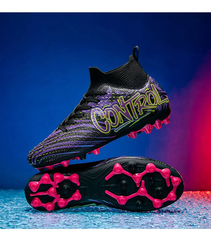 Unisex High-Top Soccer Cleats Non-Slip Football Boots Breathable Training Outdoor Grass Sneakers Men Women Professional Match