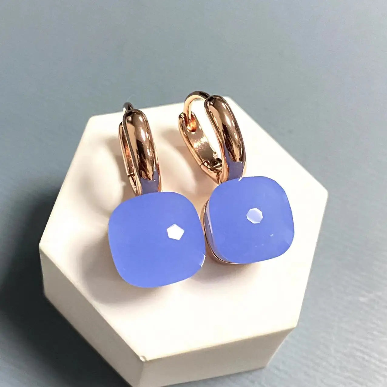 10.6mm Classic Nudo Earrings For Women High Quality Crystal Earrings Square Blue Topaz Earrings Fashion Jewelry Gift
