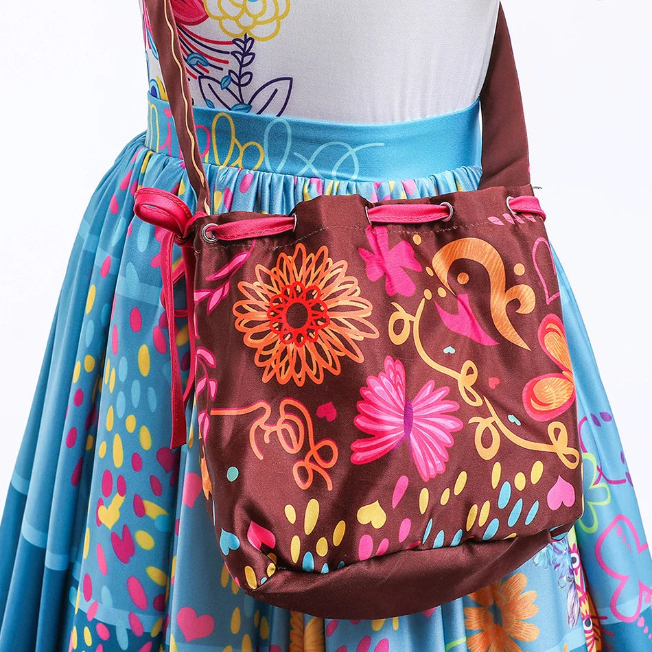 Fantasia Infantil de Princesa para Meninas Encanto Halloween Roupa Rodada Estampada Mirabel Desenho Animado Vestido Cosplay para Crianças 3-12 Anos