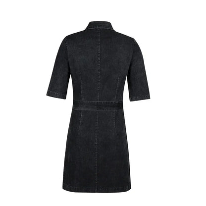 Women Denim mini Dresses Zipper Solid Color Dress Turn Down Collar Belt Streetwear Pockets Short Sleeve Slim Fit Sexy summer