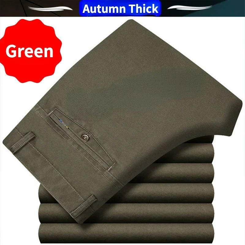 Men's Summer Thin Casual Suit Pants Autumn Thick 100% Cotton Stretch Classic Business Fashion Trousers Male Brand Clothes GOZBKF