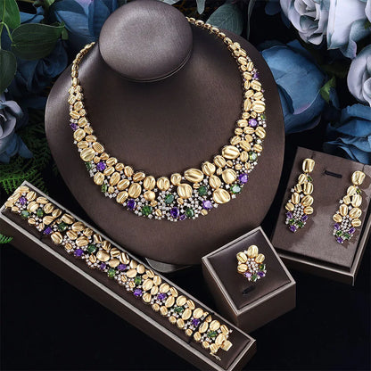 2023 Top 4 Ultra Luxury Cubic Zirconia Wedding Party Set Nigeria Dubai Jewelry Set Bridal Accessories