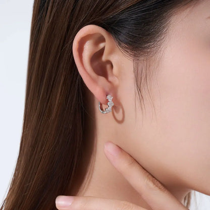 1.7mm D Color Moissanite Hoop Earrings for Women 925 Sterling Silver Four Leaf Clover Huggie Earring Flower Jewelry