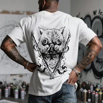 Demon Slayer Men's T-shirt Inosuke Hashibira Japan Anime Summer Boy Spring and Autumn Children's Short Sleeves Parent-Child Wear