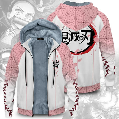 Anime Velvet Thick Warm Winter Oversized Hoodie Coat Zip Up Sweatshirt Winter Top Plus Size Coat Plush Jackets