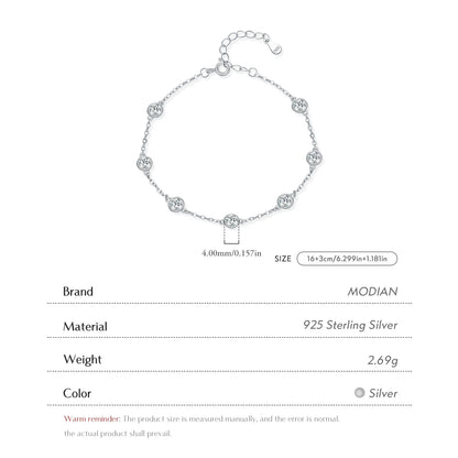 925 Sterling Silver Bezel Round Sparkling Clear Cubic Zirconia Stackable Charm Fashion Bracelet For Women Fine Jewelry