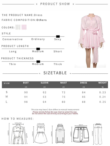 Elegant 3D Flower Decoration Dress Women Y2K Sweet Style Flare Sleeve Ruched Ribbon Vacation Fashion Summer Mini Bodycon