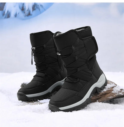 Men's Winter Shoes Waterproof Men's Boots Warm Plush Couple Snow Boots Outdoor Non-slip Hiking Boots Men Work Ankle Boots