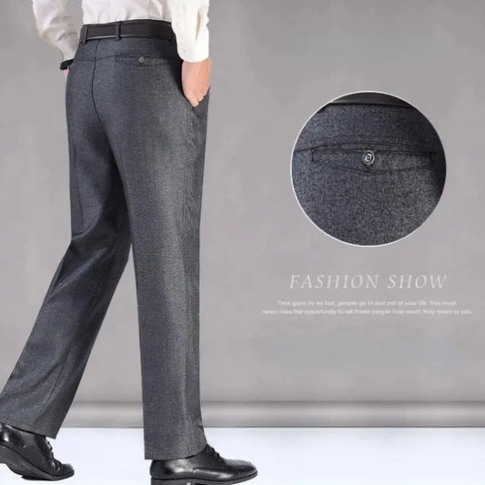 New Men's Summer Thin Business Pants Autumn Fashion Solid Gentle Thicken Casual Trousers Male Brand Suit Pant Black Grey GOZBKF