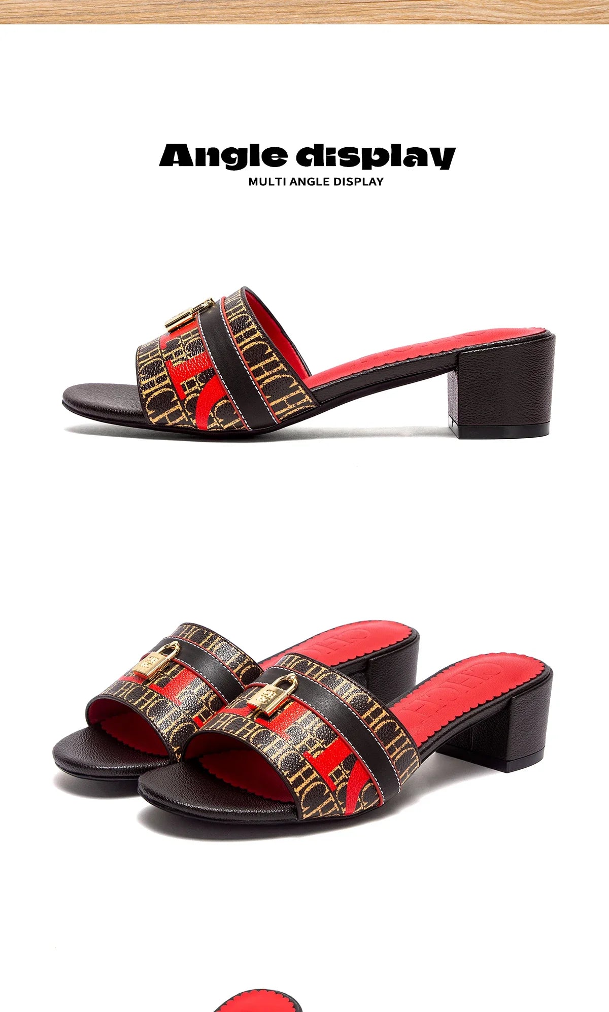 Woman's Heels Sandals Low Block Chunky Slide Sandals Slip on Comfortable Casual Pumps Shoes 5cm