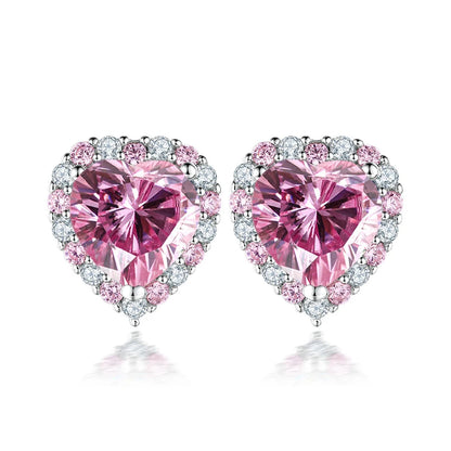 Pink Heart Moissanite Necklace Earring Set 2ct with Certificate Passed Diamond Test Women Jewelry Gift S925 Silver