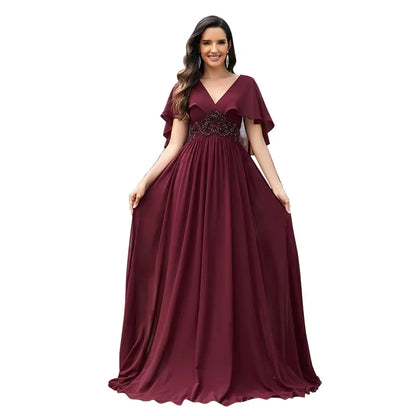 Elegant Chiffon Short sleeve Formal Evening Dresses Long 2025 Luxury Women Bridesmaid Party Dress Cocktail Prom Gowns