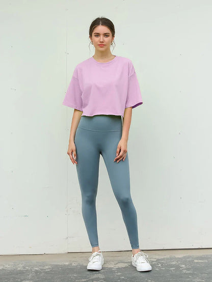 Y2K Outdoor Dance Sports Short sleeved Yoga Dress Women's Leisure Versatile Fitness Top Loose Sports T-shirt